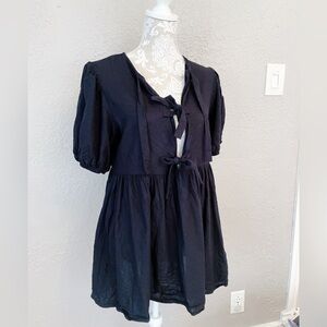 MVN women’s black tie bow mini dress - linen blend - size m